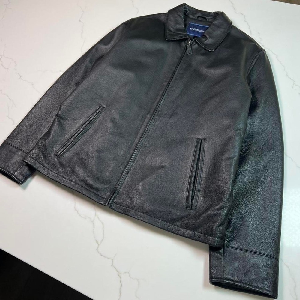 Vintage Croft and barrow men's black leather bomber jacket Large